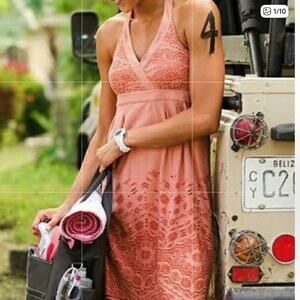 Athleta Bohemian Halter Pink V-Neck A-Line Dress